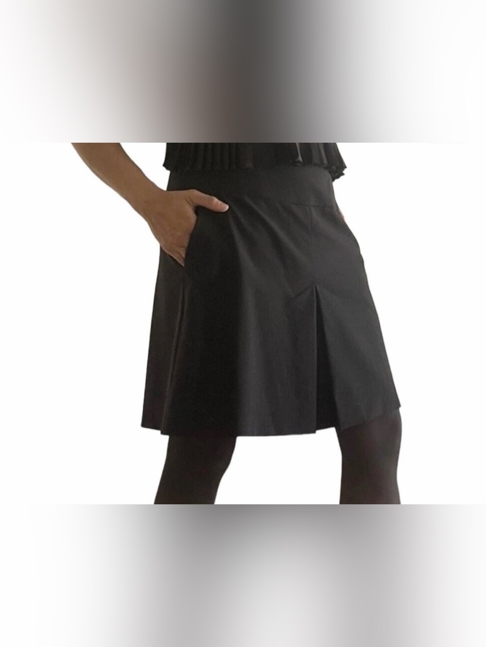 Coach Black Wool A-Line Skirt with Front Pleat
